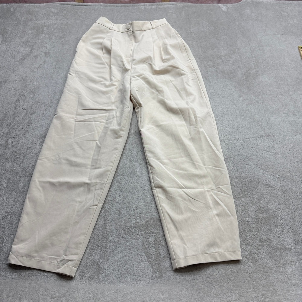 Lulus Pleated Trousers Womens Medium Cream High Waist Straight Leg Quiet Luxury